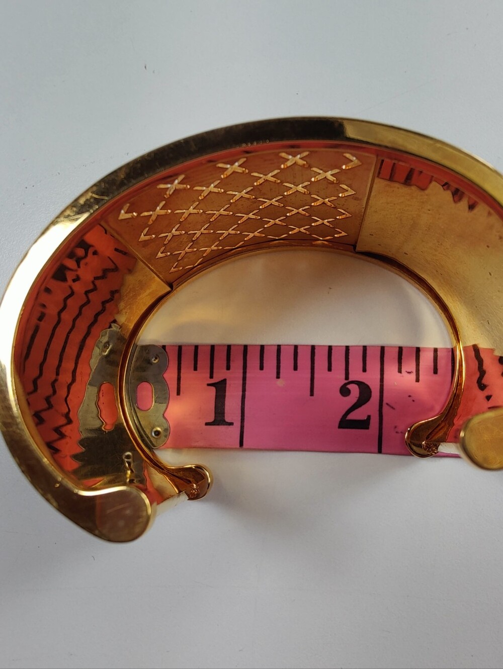 Rebecca Italy Wide Gold Tone Brown Textured Cuff Bracelet Designer Statement - Picture 14 of 14